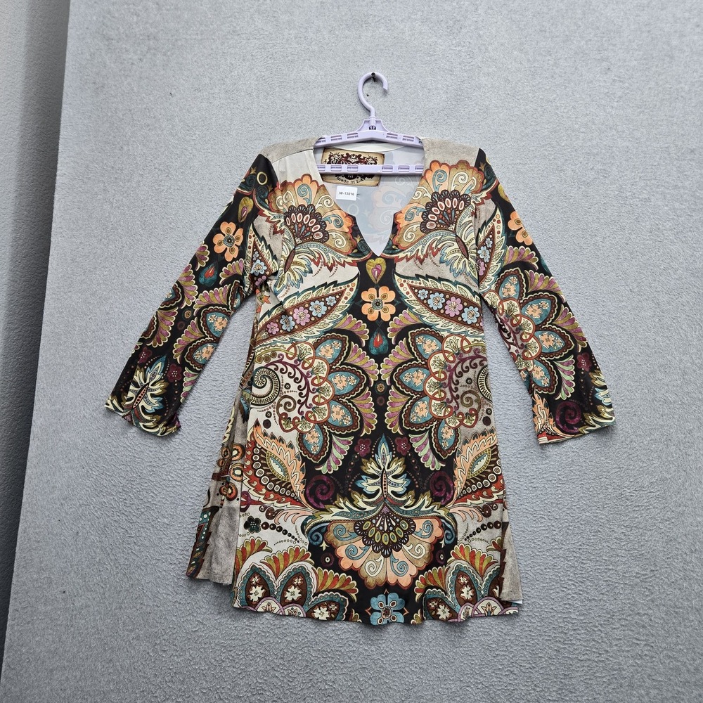Amma Design Women Dress M Multicolor Paisley Boho Fairy Grunge Mini Tunic